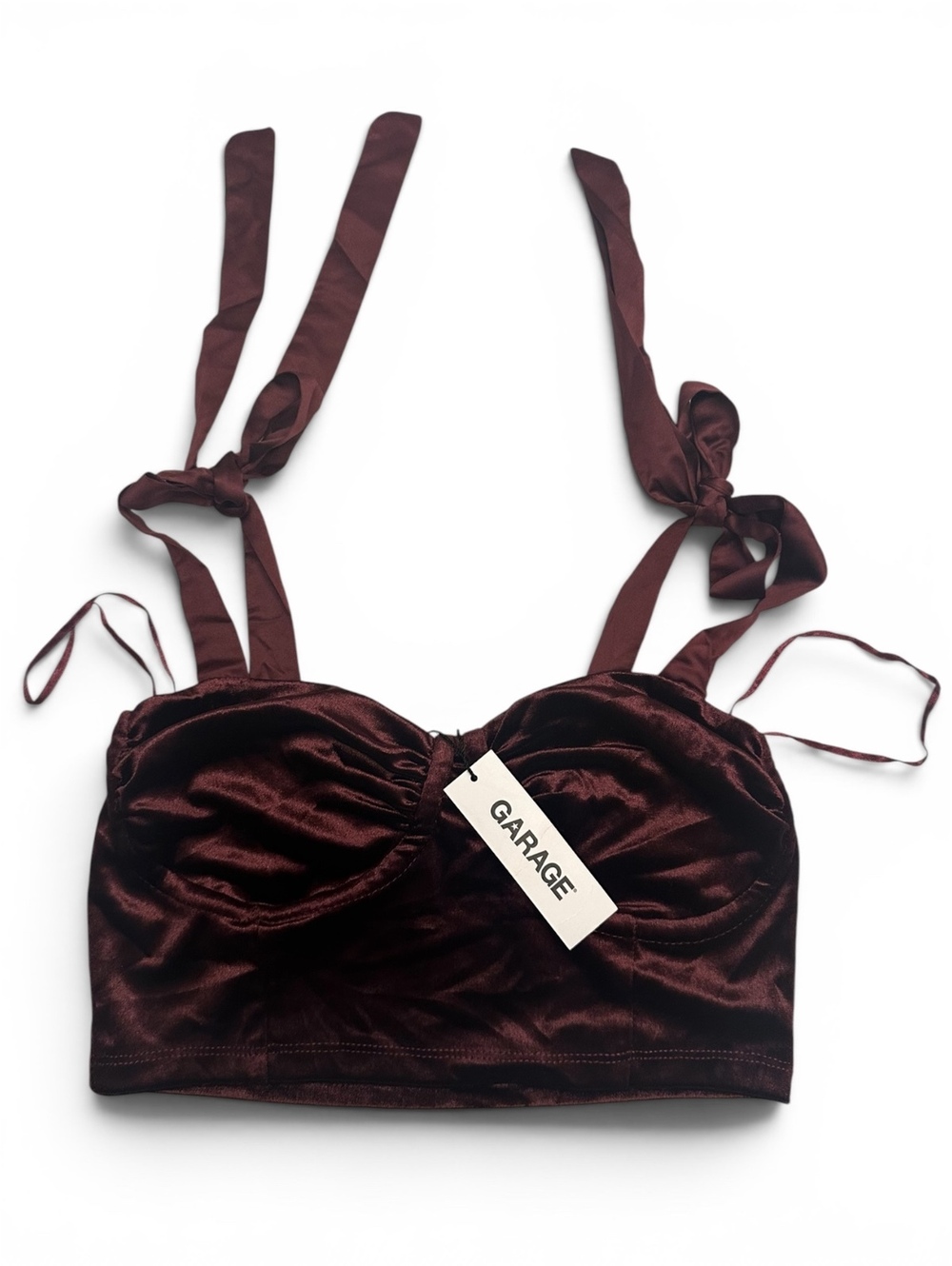 Garage Satin Tie Strap Corset Crop Top Burgundy NWT